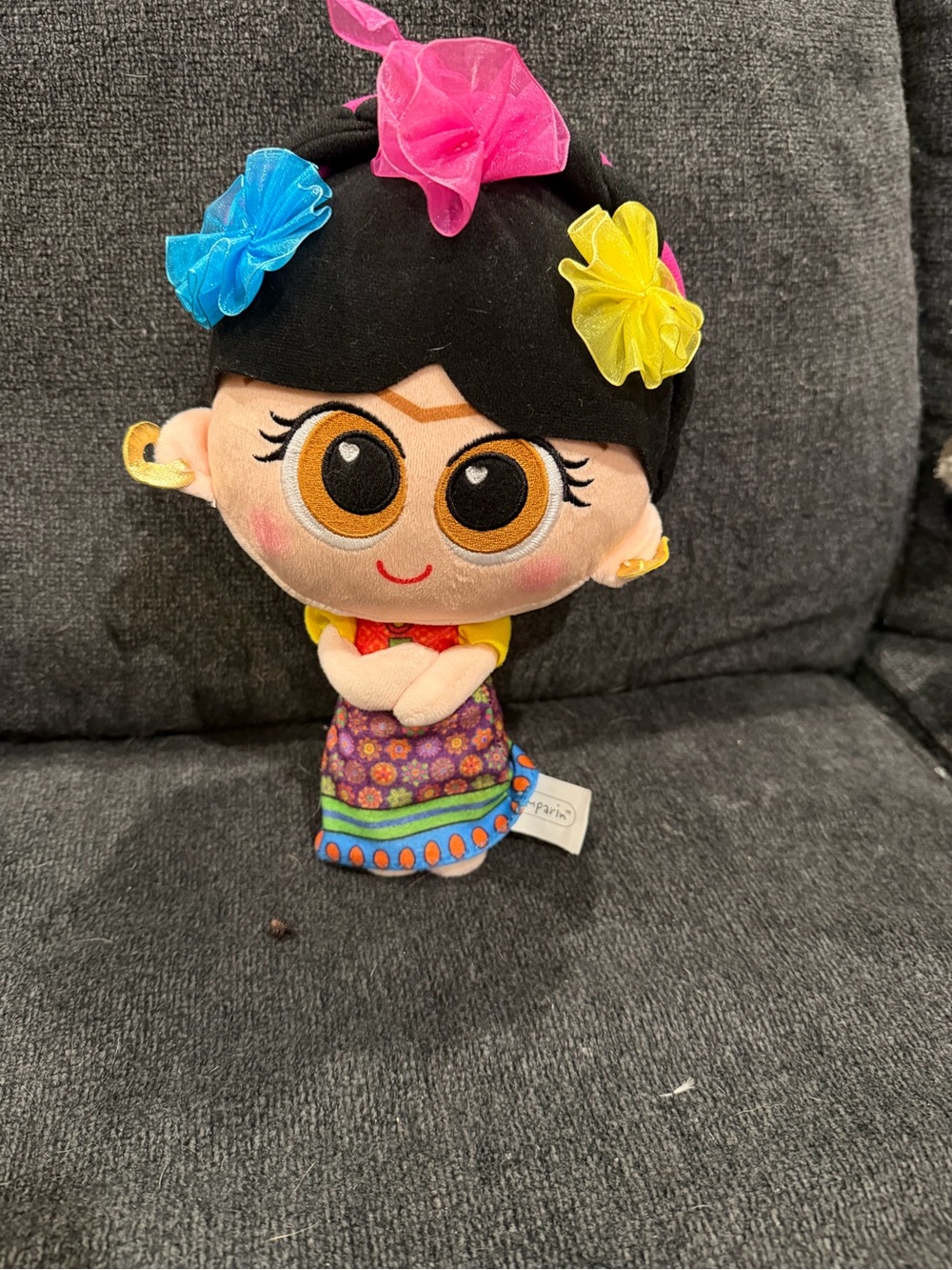 Fiesta Frida Kahlo Plush Doll in Black with Pink, Blue & Yellow Accents